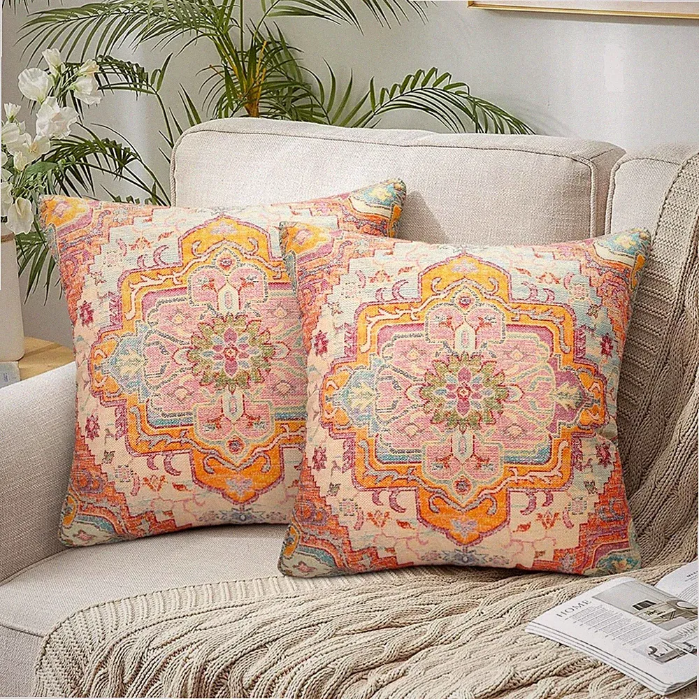 Boho Kissenbezüge 45 x 45, Türkischer Teppich Muster, 2er Set