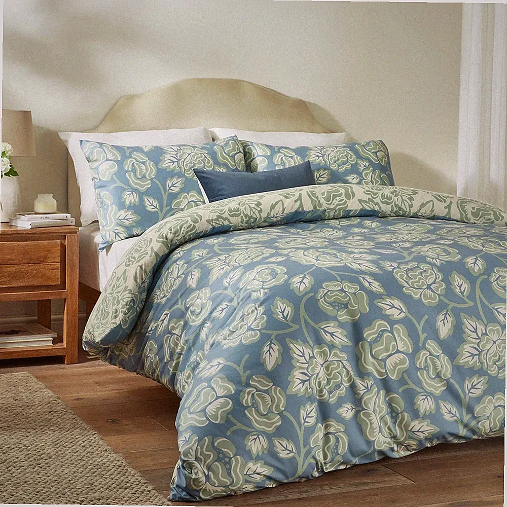 Botanical Gardens Bettbezug Soft Touch Floral Double Quilt Bettwäsche Set Blau