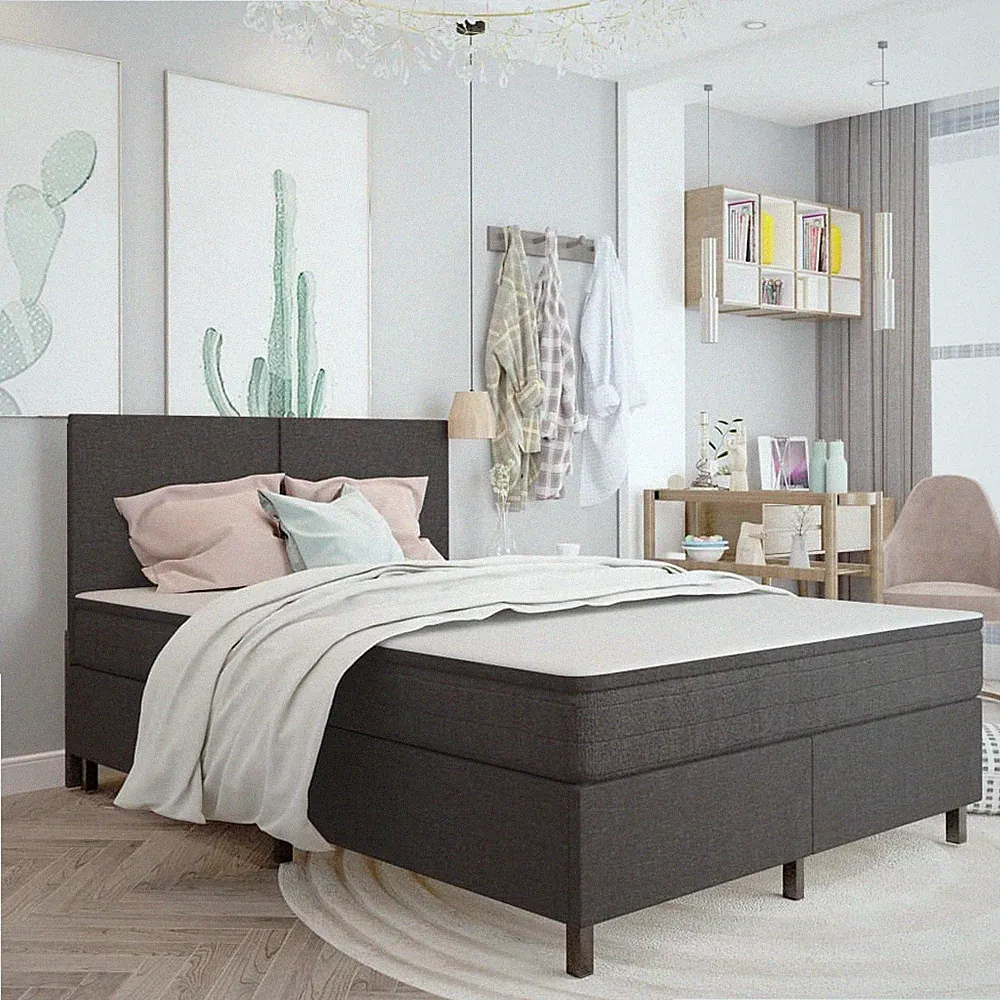 Boxspring-Bettgestell Grau Stoff 140x200 Cm Bett Bettrahmen Bettgestell