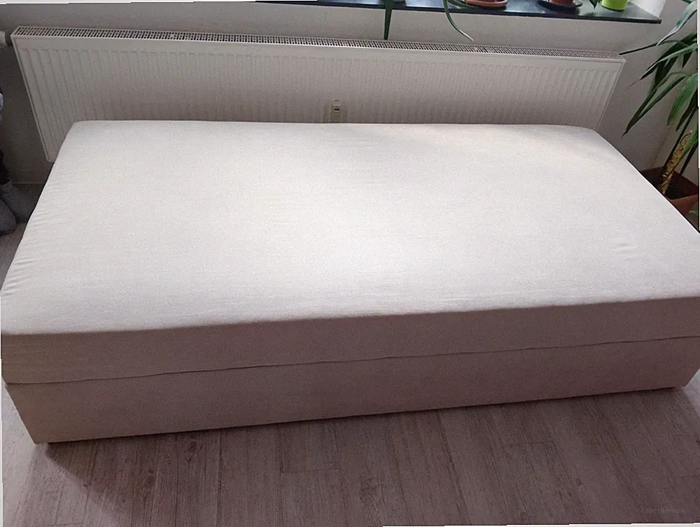 Boxspringbett 100x200 cm beige Stoffbezug rechteckig mit Stauraum