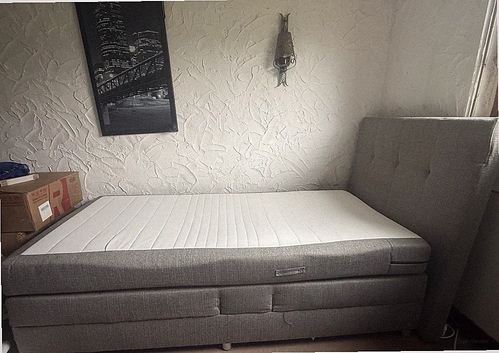 Boxspringbett 100x200 cm grau Stoffbezug modern mit Matratze Kopfteil Metall