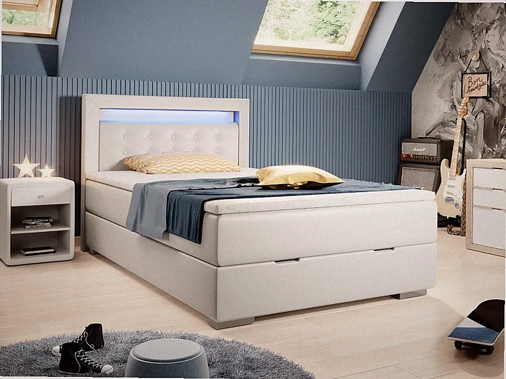 Boxspringbett 120x200, Einzelbett Milano 120 mit Bettkasten und LED