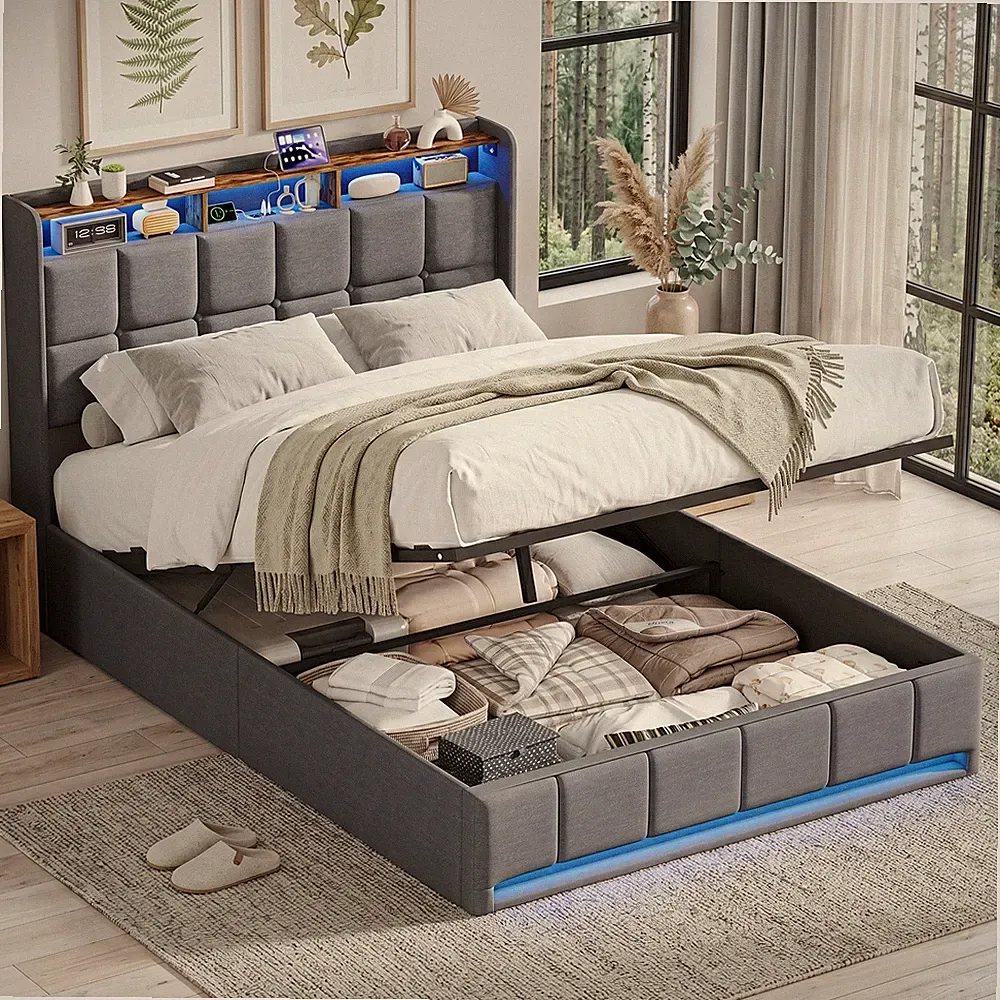 Boxspringbett 140x190 cm Doppelbett mit Stauraum LED/USB Lattenrost Polsterbett.