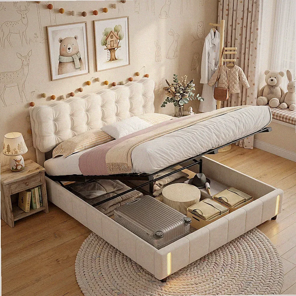 Boxspringbett 140x190cm Doppelbett mit LED Lattenrost Kinderbett Polsterbett