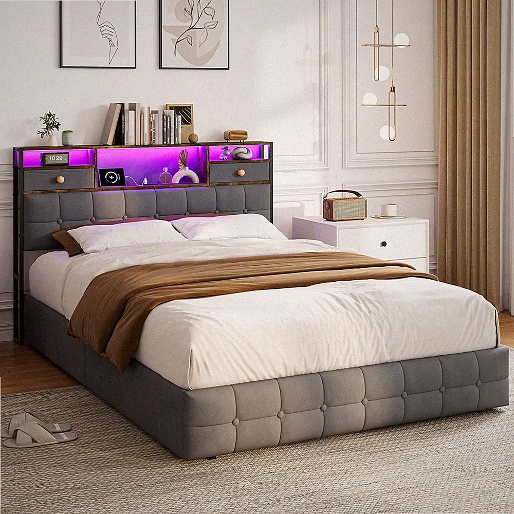 Boxspringbett 140x200 cm Doppelbett Polsterbett mit Stauraum Lattenrost aus Holz