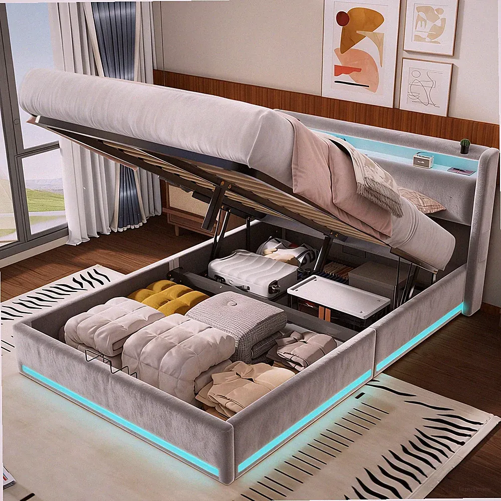 Boxspringbett 140x200 cm Polsterbett Doppelbett mit Stauraum Lattenrost aus Holz