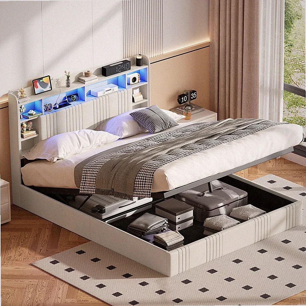 Boxspringbett 140x200 cm Polsterbett mit LED USB Lattenrost Stauraum Doppelbett