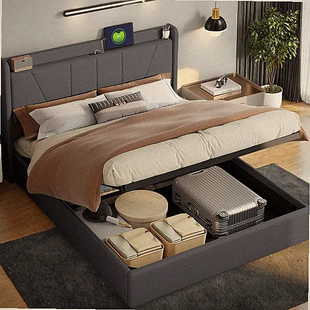 Boxspringbett 140x200cm Doppelbett Stauraumbett mit Hydraulisch Bettkasten USB