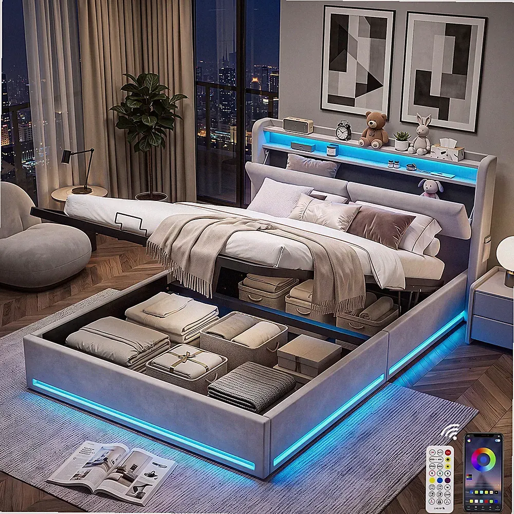 Boxspringbett 140x200cm Polsterbett Doppelbett mit Stauraum Lattenrost bis 300kg