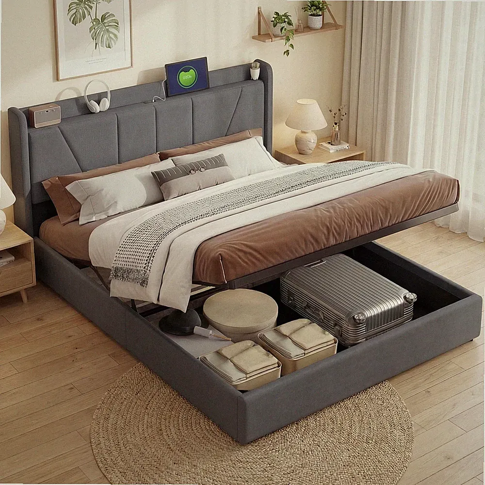 Boxspringbett 160 x 200 cm Polsterbett mit Lattenrost Doppelbett Stauraum Grau