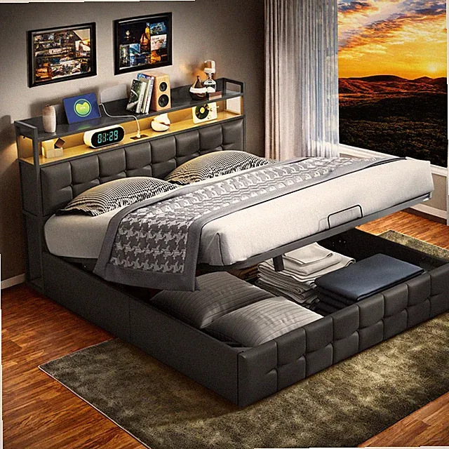 Boxspringbett 160x200 140x200 mit LED USB Polsterbett mit Stauraum Lattenrost