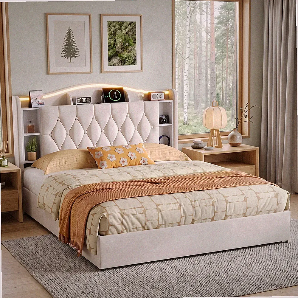 Boxspringbett 160x200 cm Bett LED Polsterbett Doppelbett mit Stauraum Lattenrost