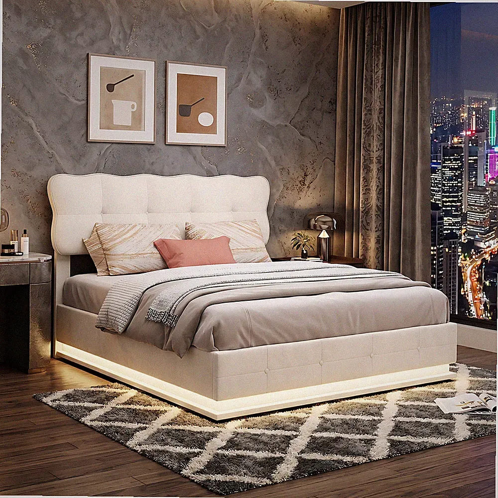 Boxspringbett 160x200 cm Doppelbett Stauraumbett Bettgestell mit Bettkasten LED