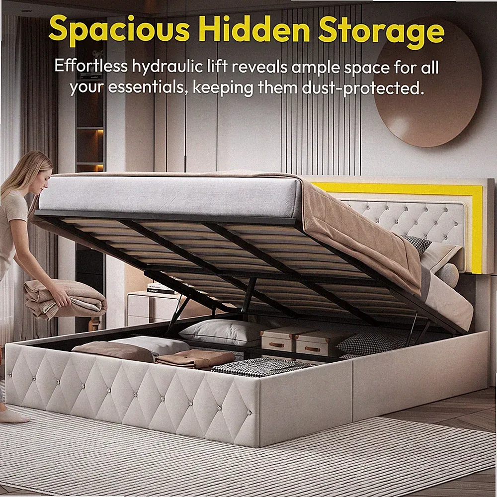 Boxspringbett 160x200 cm mit Stauraum und Höhenverstellbares Kopfteil Lattenrost