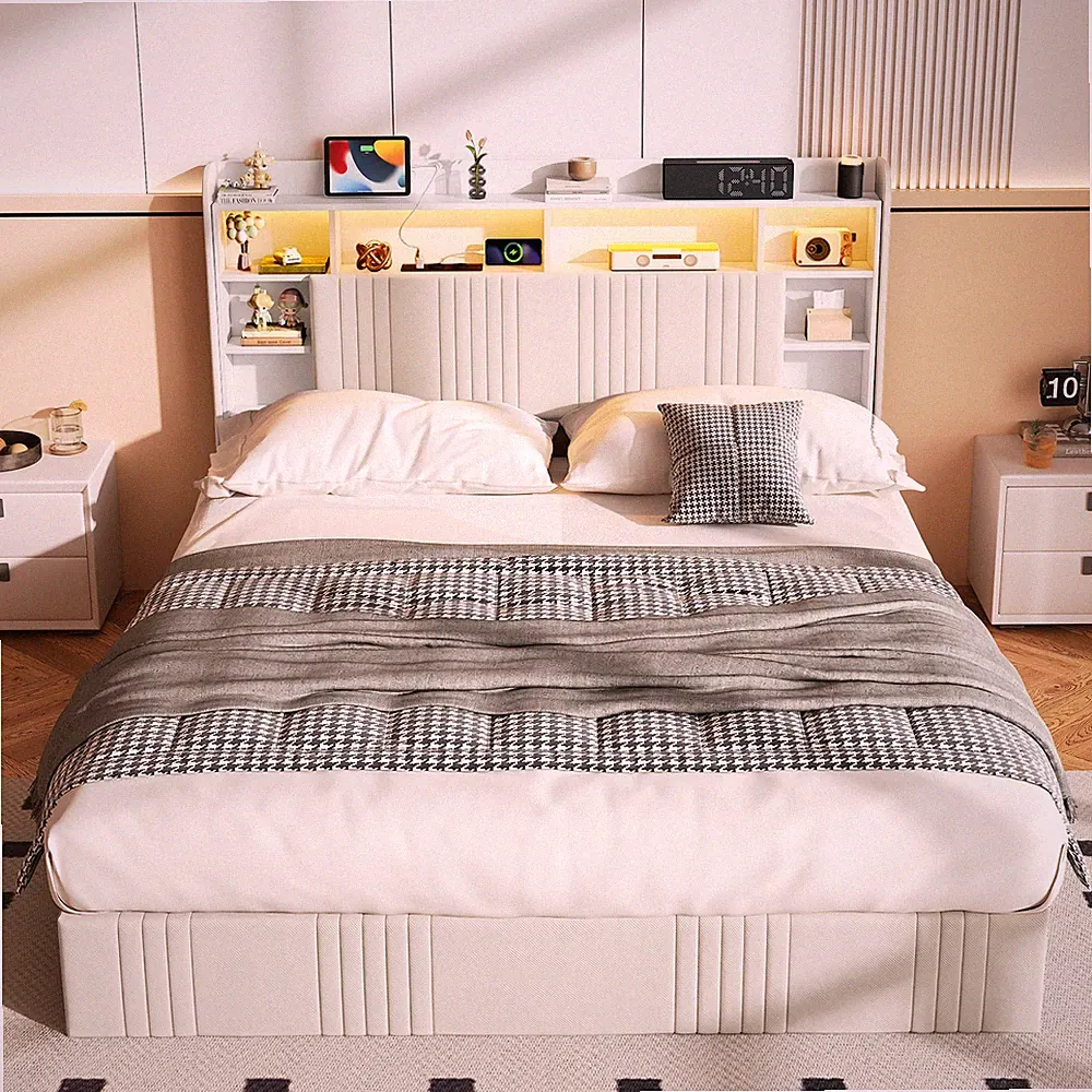 Boxspringbett 160x200 cm Polsterbett mit LED USB Lattenrost Doppel Stauraumbett