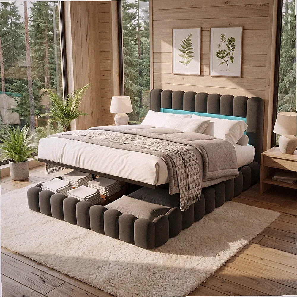 Boxspringbett 160x200 Polsterbett Bettgestell Stauraum Doppelbett mit Lattenrost