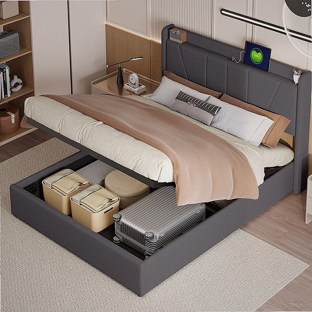 Boxspringbett 160x200cm Stauraumbett Jugendbett Doppelbett mit Bettkasten USB.
