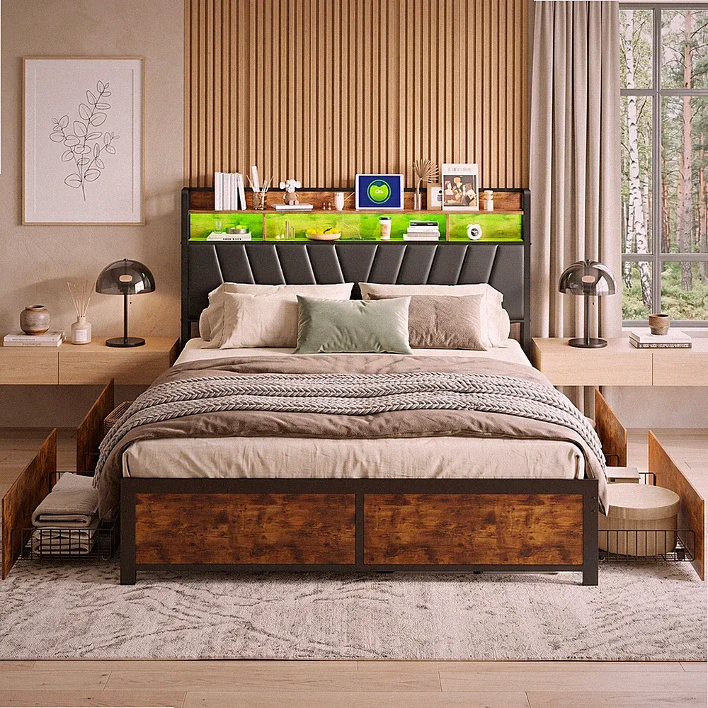 Boxspringbett 180*200cm Doppelbett Bettrahmen Metallbett mit Stauraum Bettkasten