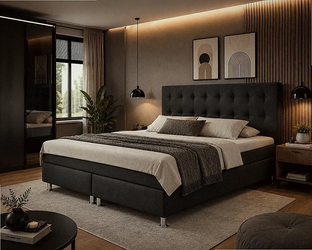 Boxspringbett 180x200 Anthrazit Bett Komfortbett Hotelbett Stoff Bett Bern 31743