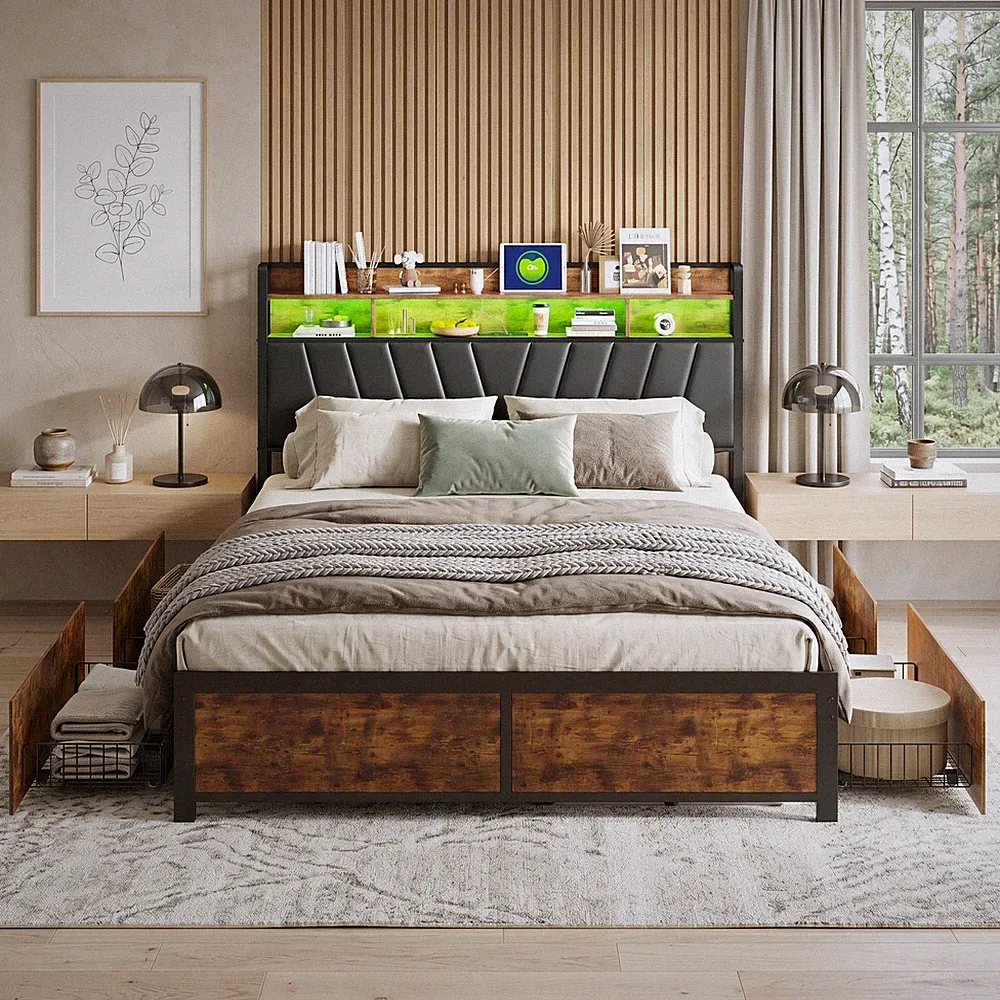 Boxspringbett 180x200cm Doppelbett Bettrahmen Metallbett mit Stauraum Bettkasten