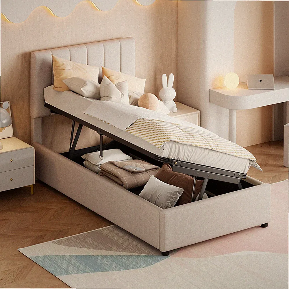 Boxspringbett 90*200 cm Bettgestell mit Hydraulisch Stauraum Lattenrost aus Holz