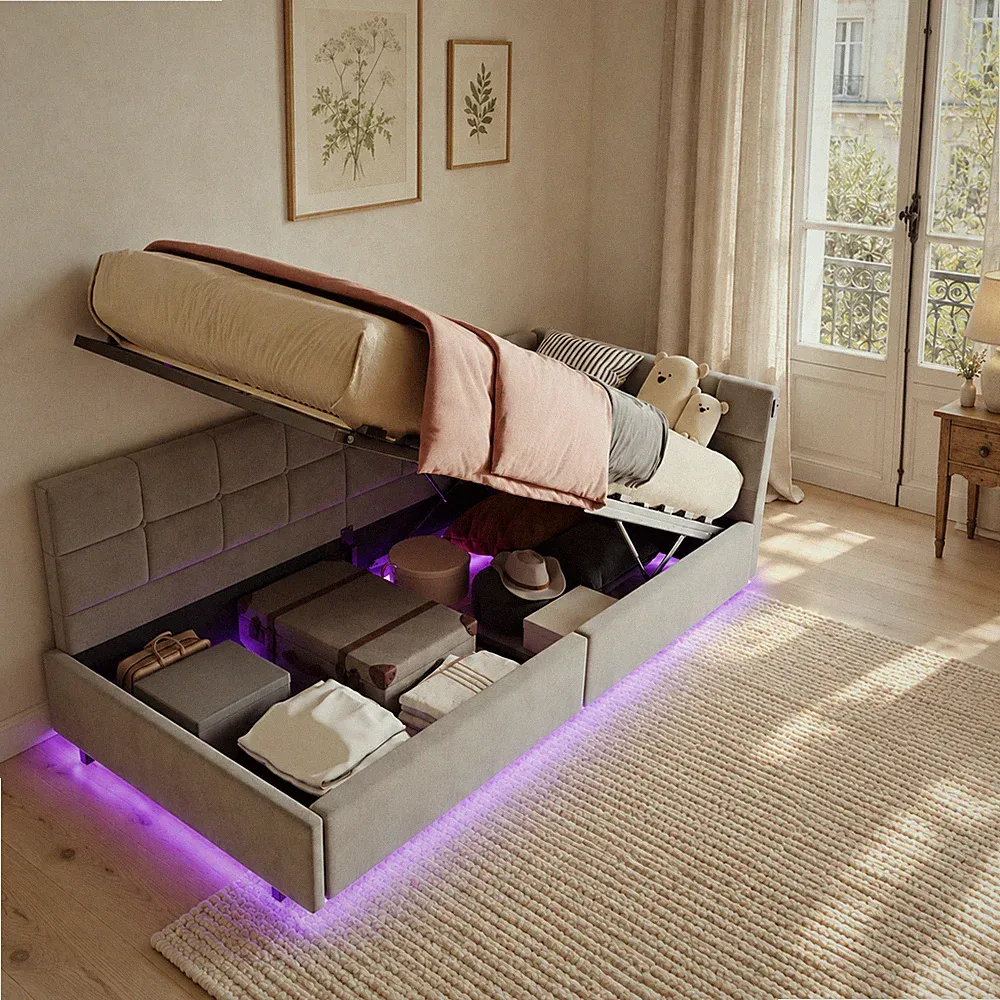 Boxspringbett 90x200 cm LED Tagesbett Polsterbett mit Lattenrost Stauraum USB