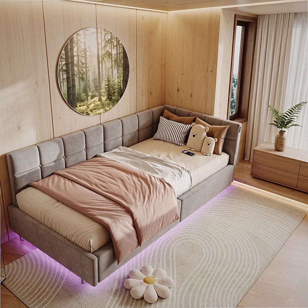 Boxspringbett 90x200 cm Tagesbett Polsterbett mit LED Lattenrost Stauraum USB