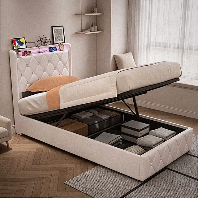 Boxspringbett 90x200 mit LED USB Stauraumbett Polsterbett Bett mit Lattenrost