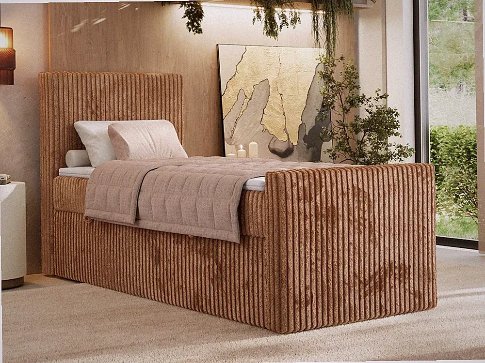 Boxspringbett 90x200 TILIANO DUO, Polsterbett mit Stauraum, Kopfteil, Cordbezug