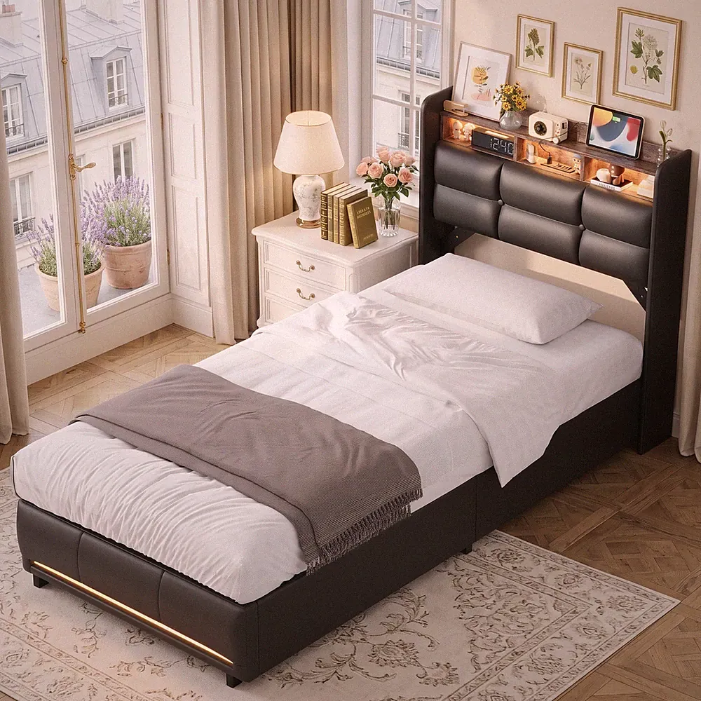 Boxspringbett 90x200cm Polsterbett Bettgestell mit Lattenrost LED USB Jugendbett
