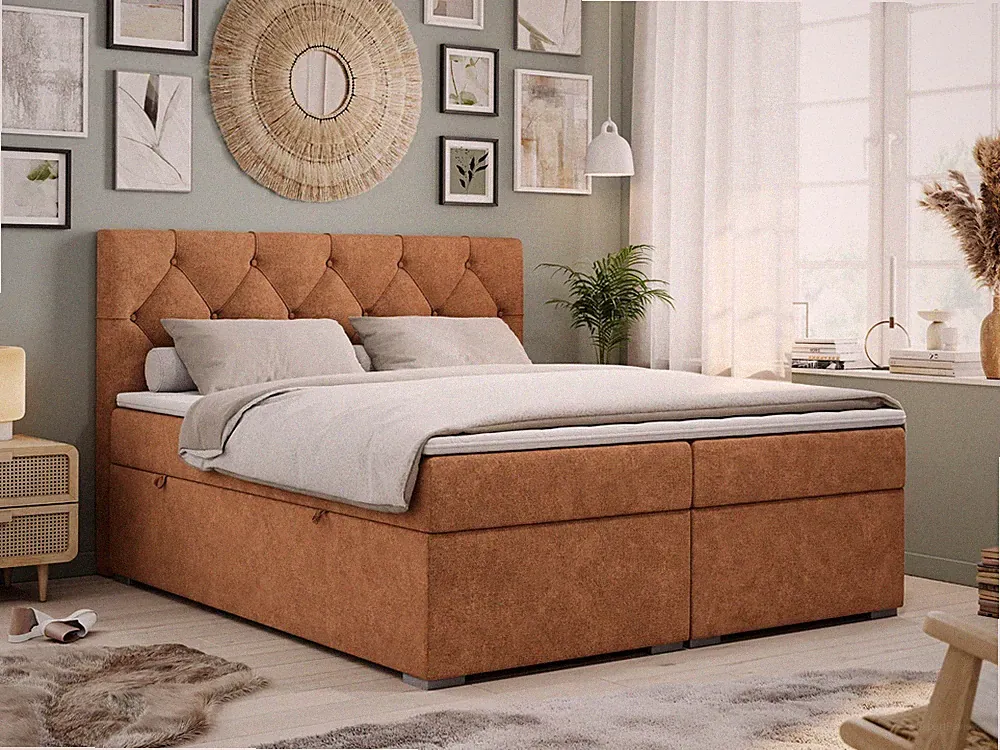 Boxspringbett ALDA mit Matratze, Topper, Polsterbett mit Bettkasten und Kopfteil