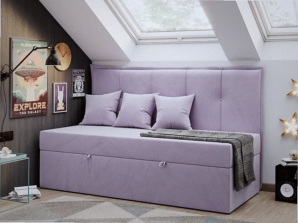 Boxspringbett BANCO 90x200 cm, Einzelbett für Jugendzimmer mit Kopfteil