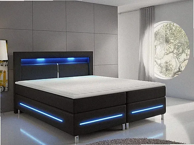 Boxspringbett Beres Polsterbett mit LED-Beleuchtung und Matratze Doppelbett