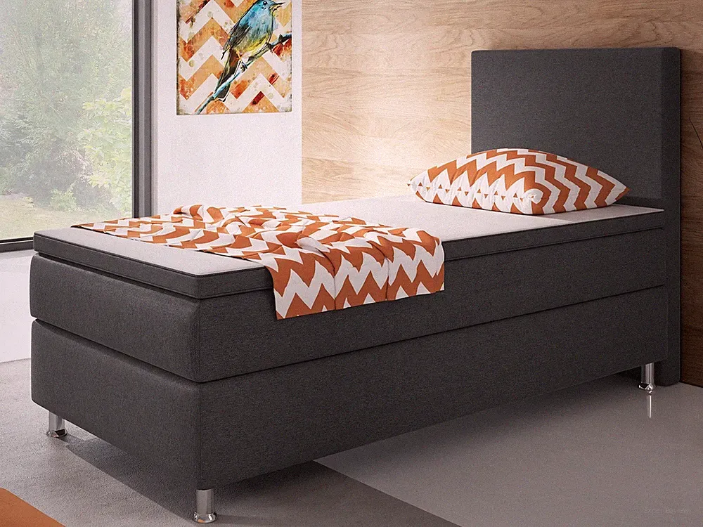 Boxspringbett Bett 90x200 Webstoff Anthrazit Einzelbett Schlafzimmer modern