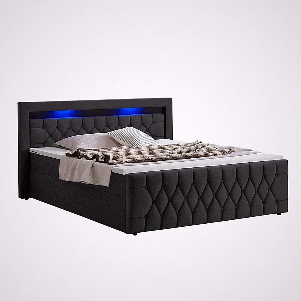 Boxspringbett Bett Bettgestell Matratze Samt Lattenrost Topper LED Juskys®