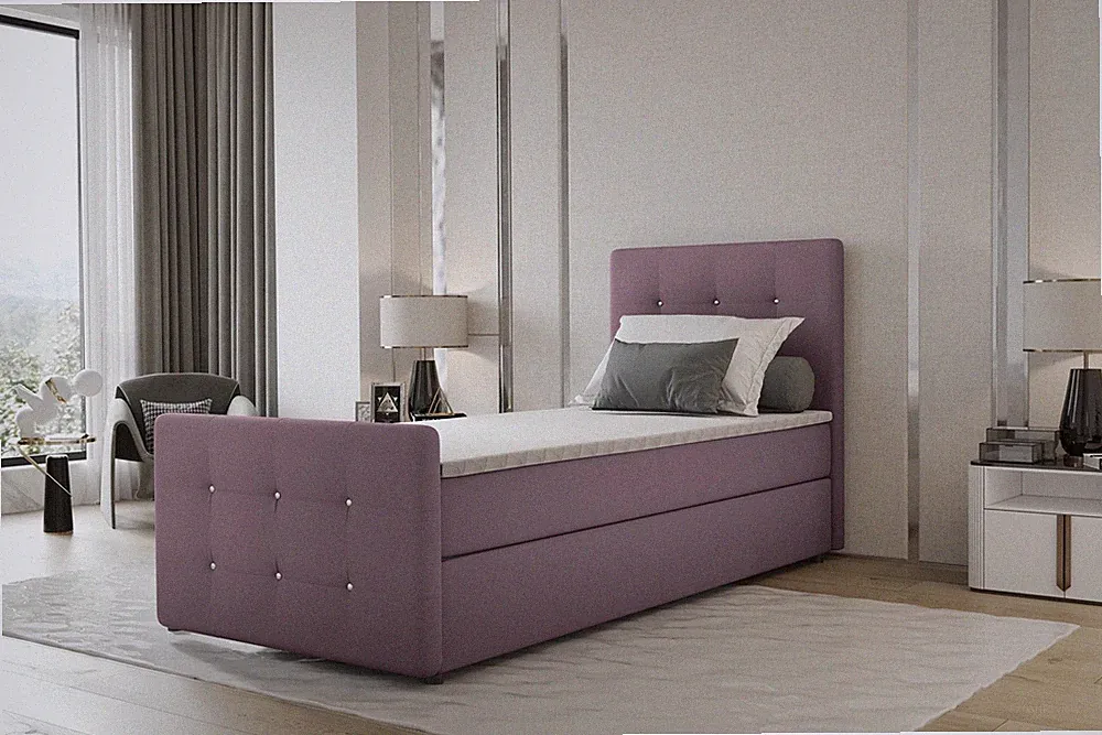 Boxspringbett Bett MARKOS 100x200cm Bettkasten Seite Rechts Violett inkl. Topper