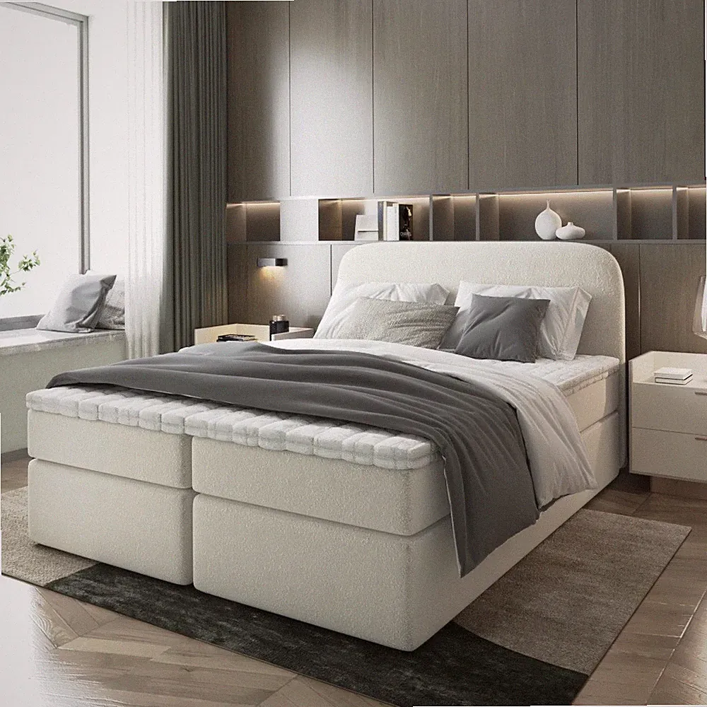 Boxspringbett BONI mit Bonell Matratze Bett mit Bettkästen Boucle Stoff