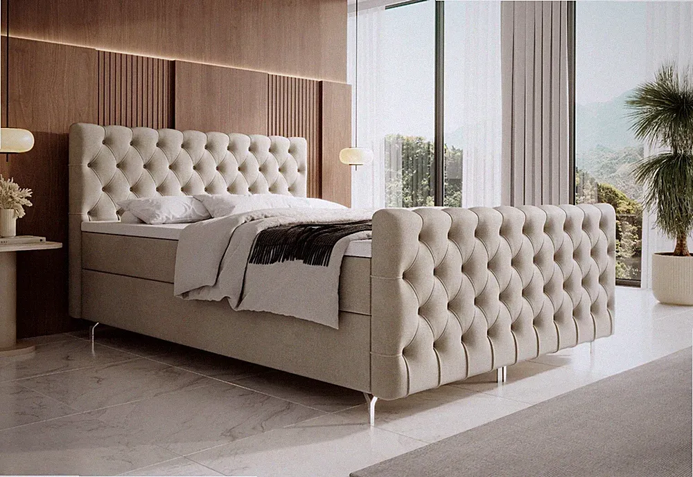 Boxspringbett Chester Plus (Bonell-Matratze und Topperr), mit zwei Bettkästen