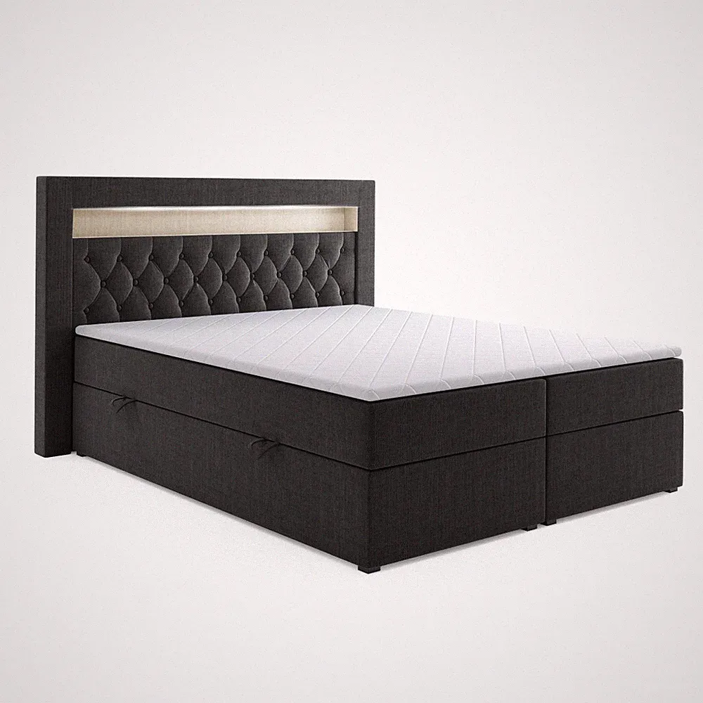 Boxspringbett Denver mit Bettkasten und LED 180x200cm Webstoff Schwarz Bett