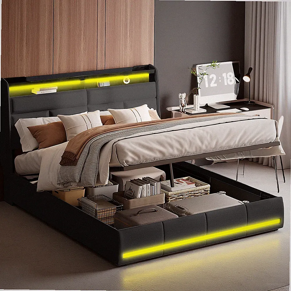 Boxspringbett Doppelbett 140/160x200 Stauraumbett mit Hydraulisch Bettkasten LED
