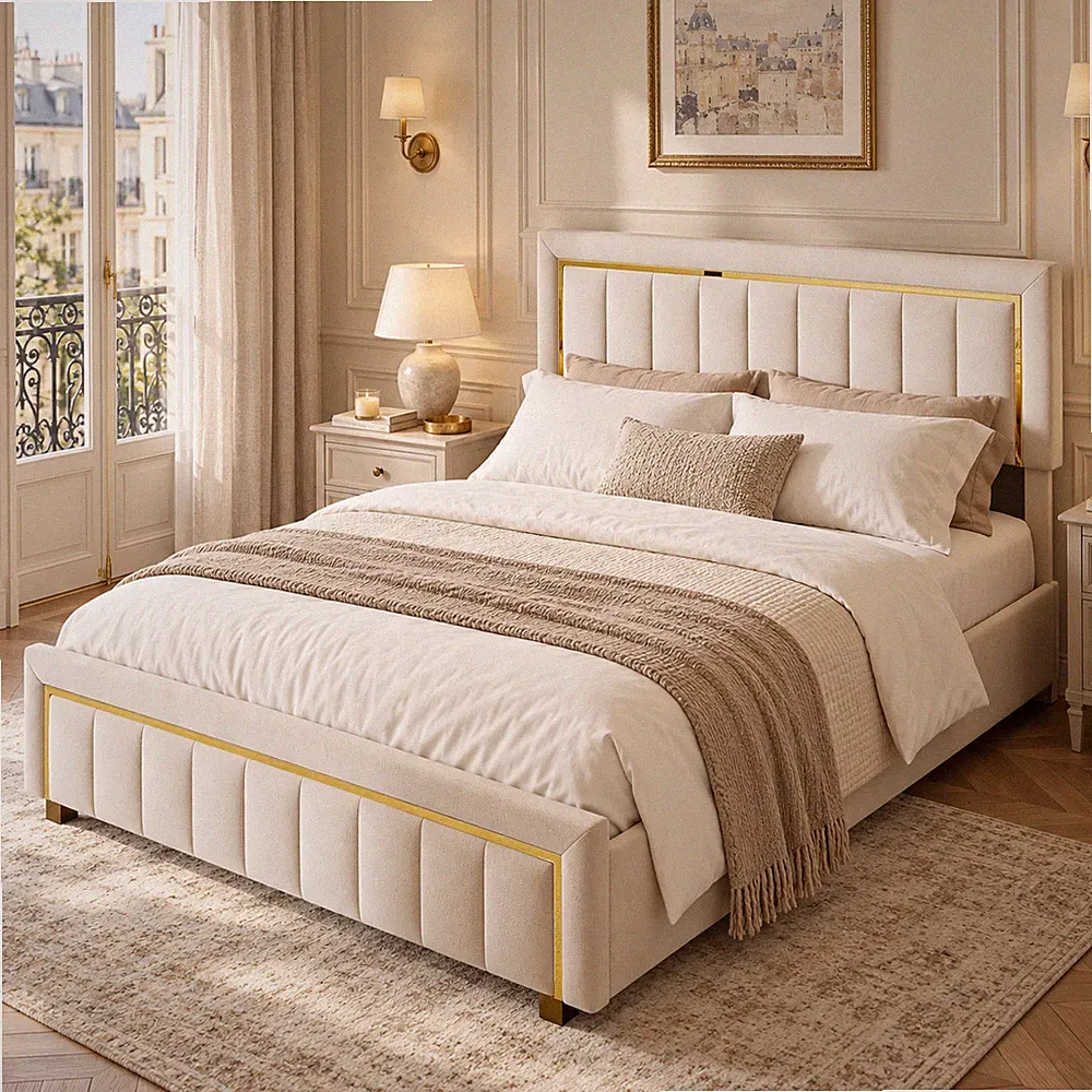 Boxspringbett Doppelbett 140x200cm mit Hydraulisch Stauraumbett Lattenrost Beige
