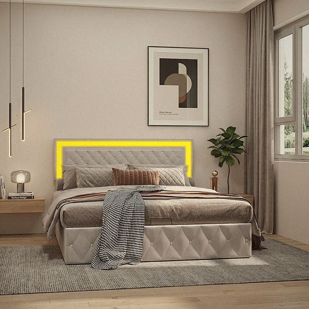 Boxspringbett Doppelbett 160x200 cm Stauraumbett mit Hydraulisch Bettkasten LED