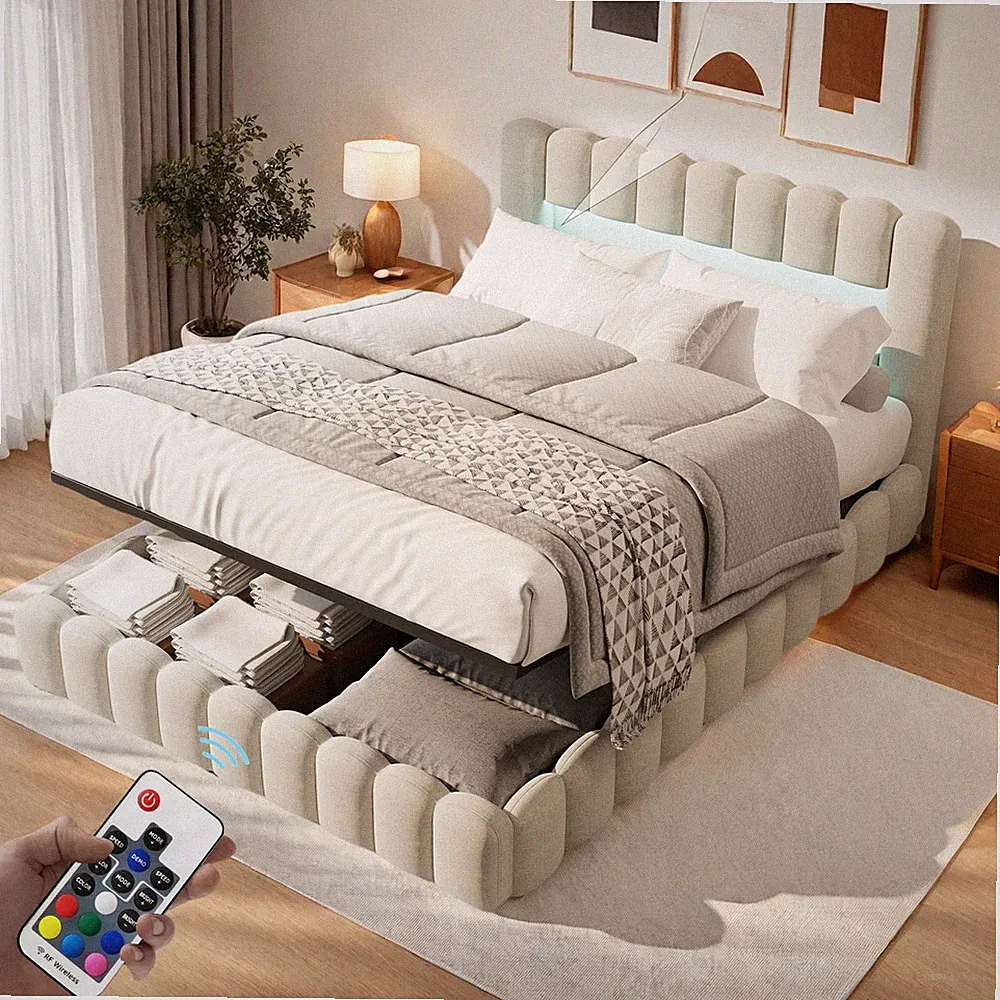 Boxspringbett Doppelbett 180x200cm Stauraum Bettgestell mit Bettkasten USB&LED