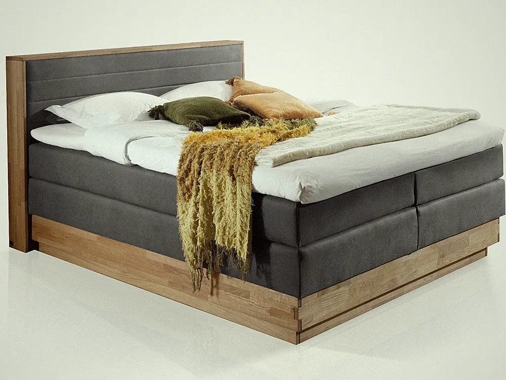 Boxspringbett Doppelbett mit Bettkasten MENOTA 160x200 H2 Eiche Vintage Grau