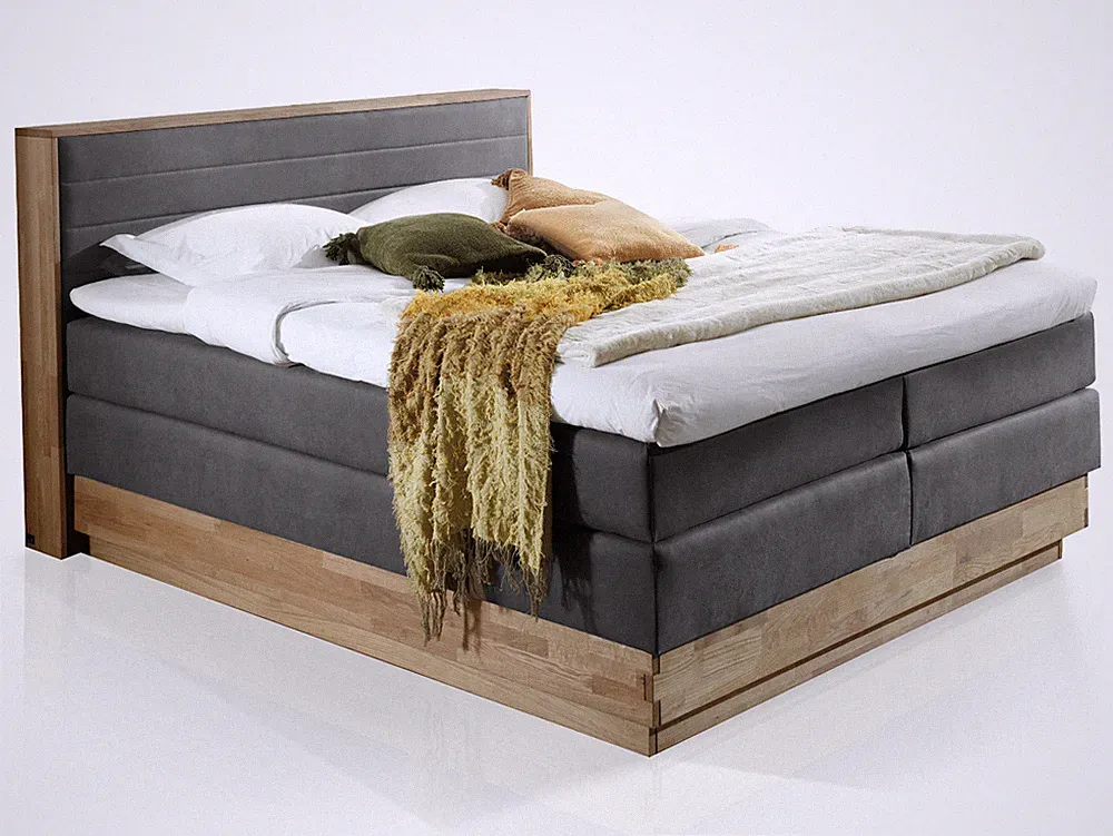 Boxspringbett Doppelbett mit Bettkasten MENOTA 160x200 H4 Eiche Vintage Grau