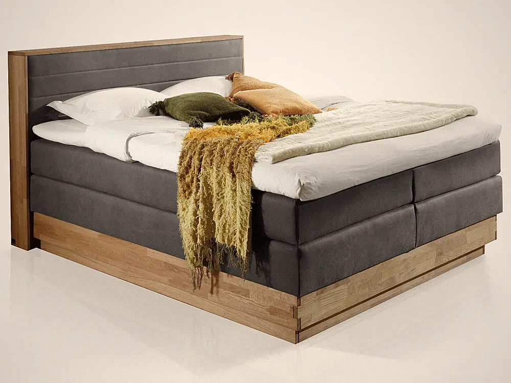 Boxspringbett Doppelbett mit Bettkasten MENOTA 180x200 H2/H3 Eiche Vintage Grau