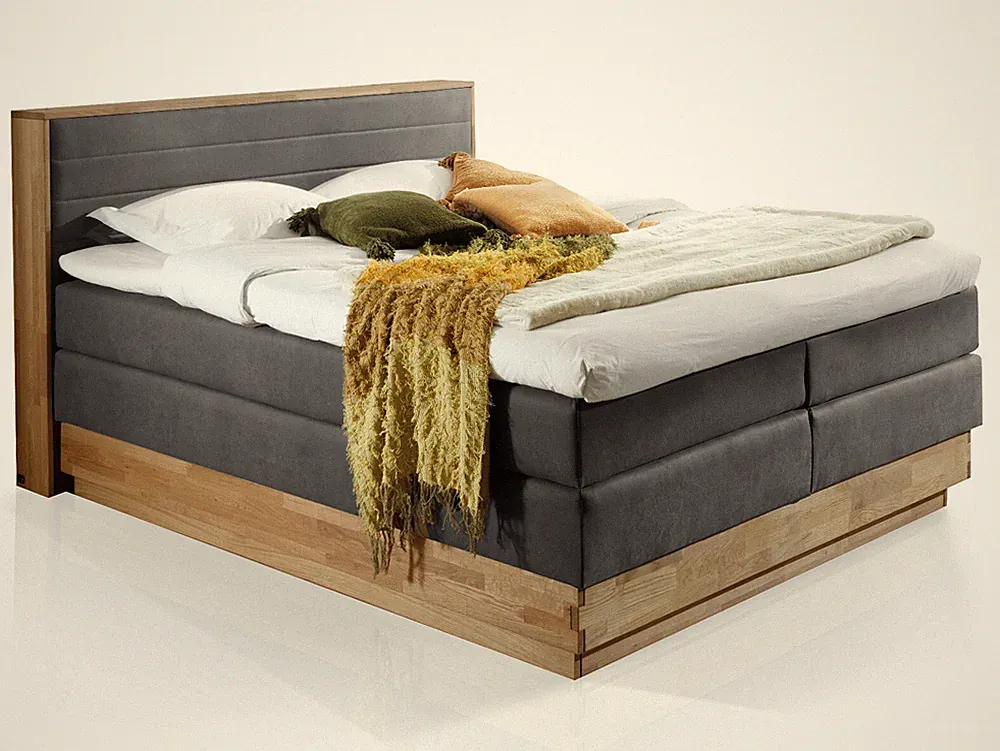 Boxspringbett Doppelbett mit Bettkasten MENOTA 180x200 H3 Eiche Vintage Grau