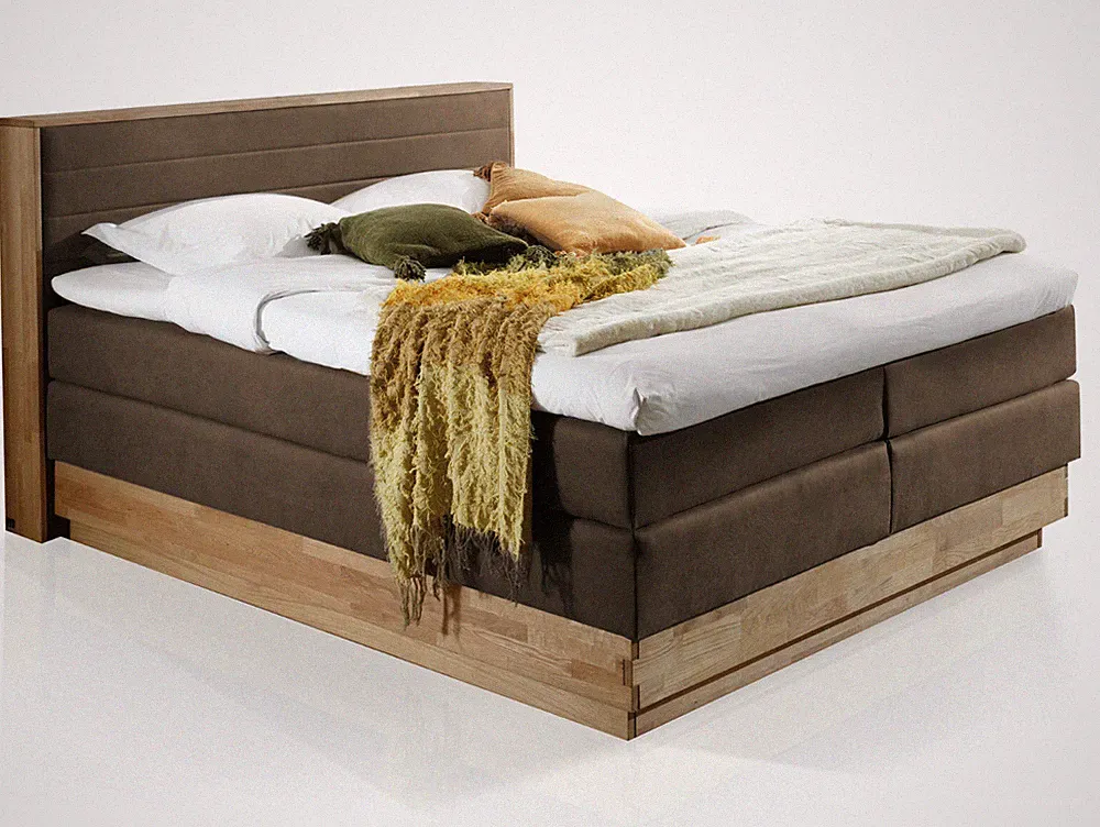 Boxspringbett Doppelbett mit Bettkasten MENOTA 180x200 H3H4 Eiche Vintage Braun