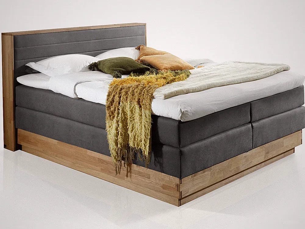Boxspringbett Doppelbett mit Bettkasten MENOTA 200x200 H2H4 Eiche Vintage Grau