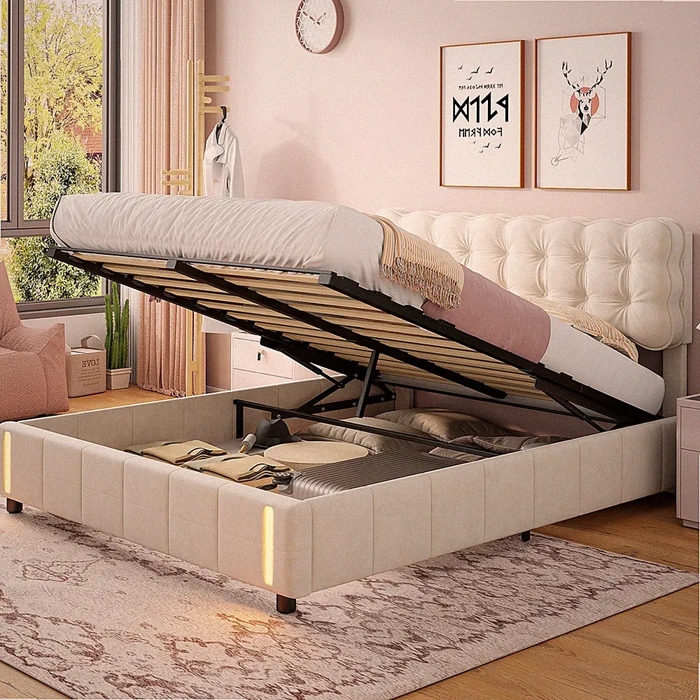 Boxspringbett Doppelbett Stauraumbett Bettgestell mit Bettkasten LED 160x200cm